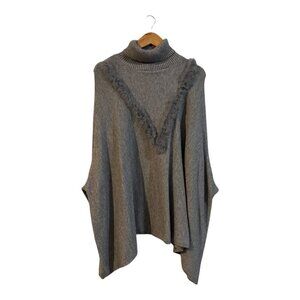 Leo & Ugo Grey Sweater Poncho Women's Size 52 Faux Fur